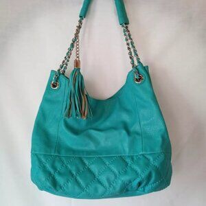 Versona Accessories Teal Purse with Silver Chain Strap with Tassel Attachment